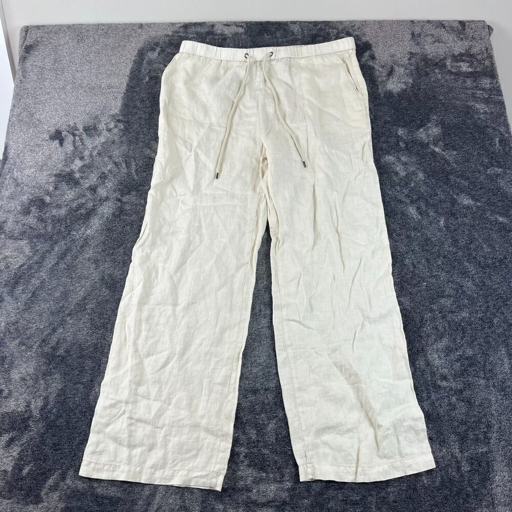 James Perse 100% Linen Cream Pull On Pants Drawstring Wide Leg Women's 4 NWT